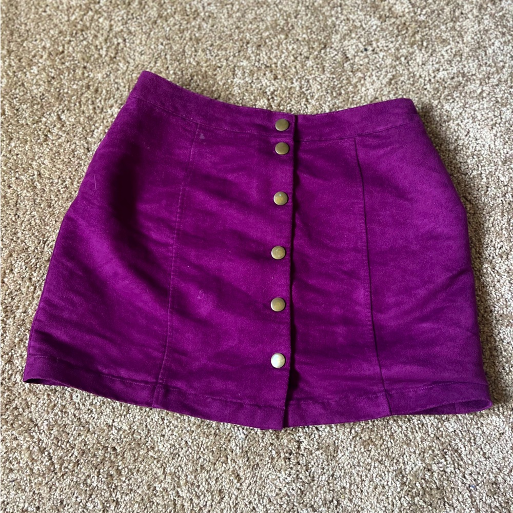 Eggplant purple velvet dress with brass buttons